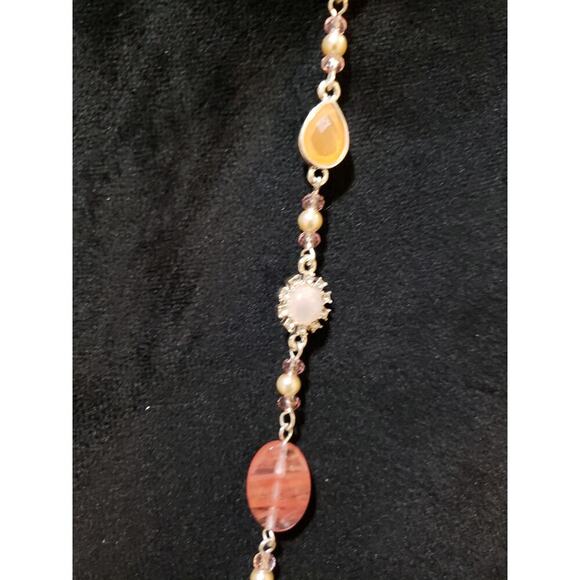 Chaps Womens Multi-Faceted Glass Acrylic Beads Faux Pearls Long Necklace Jewelry - Picture 4 of 6